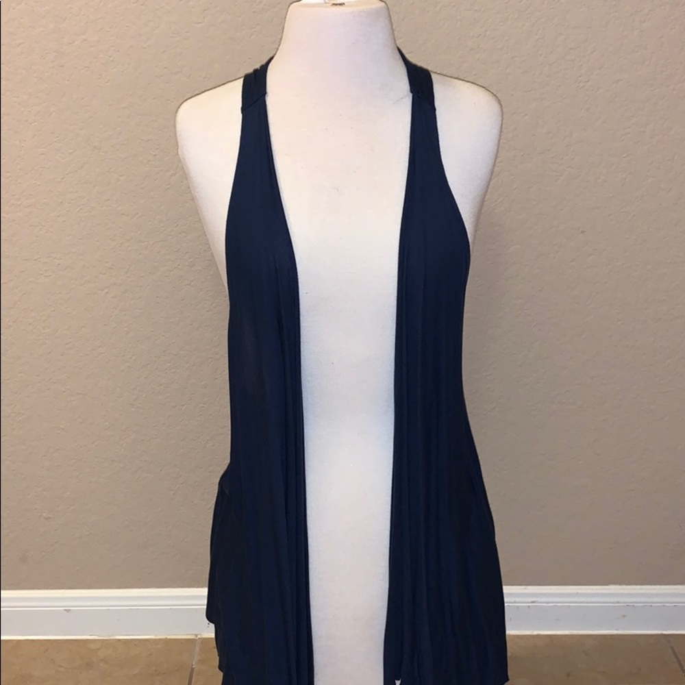 Dark Gray and Dark Blue/Navy Sleeveless Cardigan
